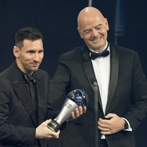 Lionel Messi with Gianni Infantino FIFA President